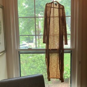 Taupe longline split hem cardigan sweater